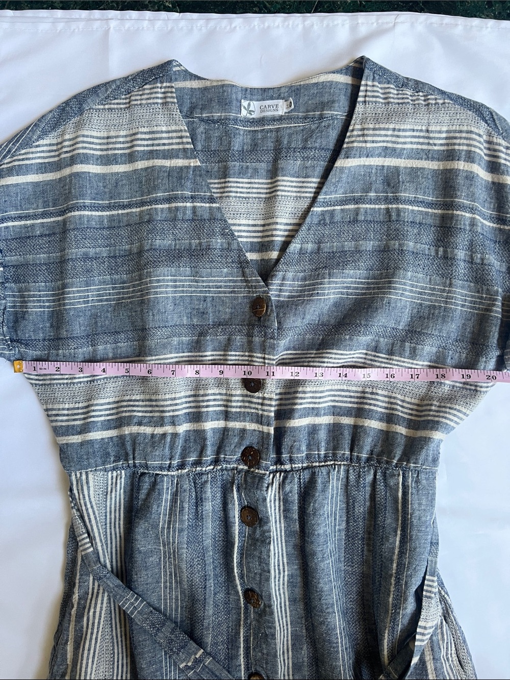 Blue/White Sz M Linen/Cotton Striped Button-Front Dress Coastal Preppy Travel - Picture 5 of 10